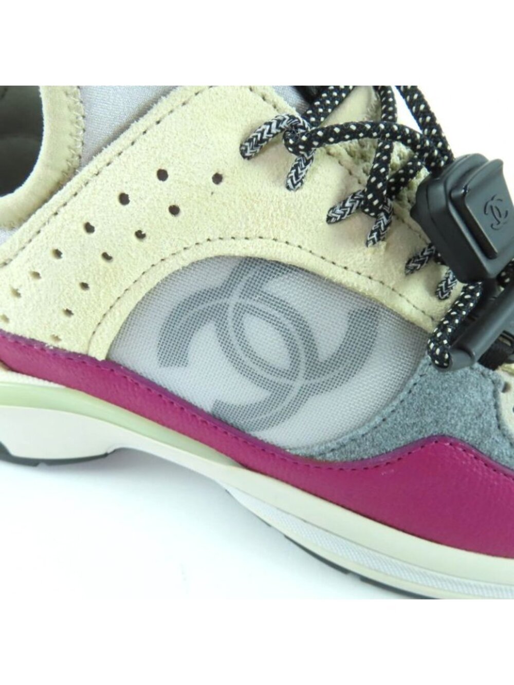 Chanel CC Logo Leather Lace Up Mesh Sneakers Multi 36 - Picture 9 of 14